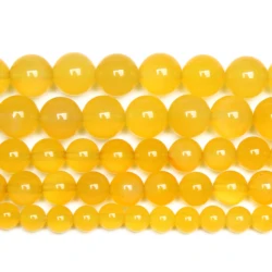 Yellow Agate Round Gem Loose Strand Beads 15