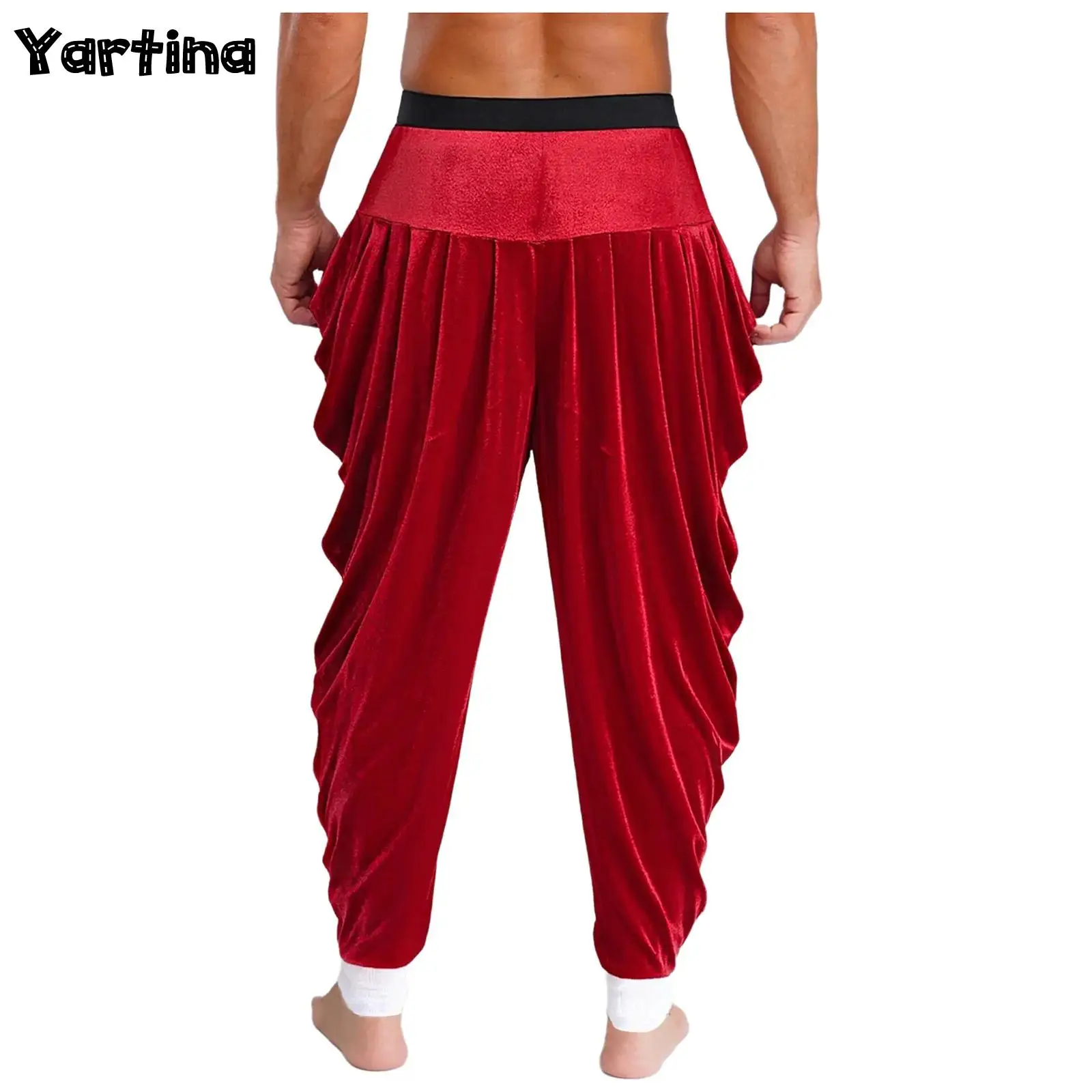 

Mens Christmas Xmas Santa Claus Long Pants Elastic Waistband Red Velvet Baggy Pants Theme Party Cosplay Costume