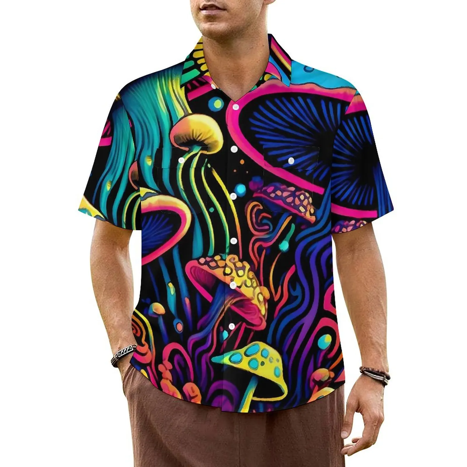 

Psychedelic Mushrooms Hawaii Shirt Mens Vacation Colorful Print Casual Shirts Short Sleeve Breathable Novelty Oversized Blouses