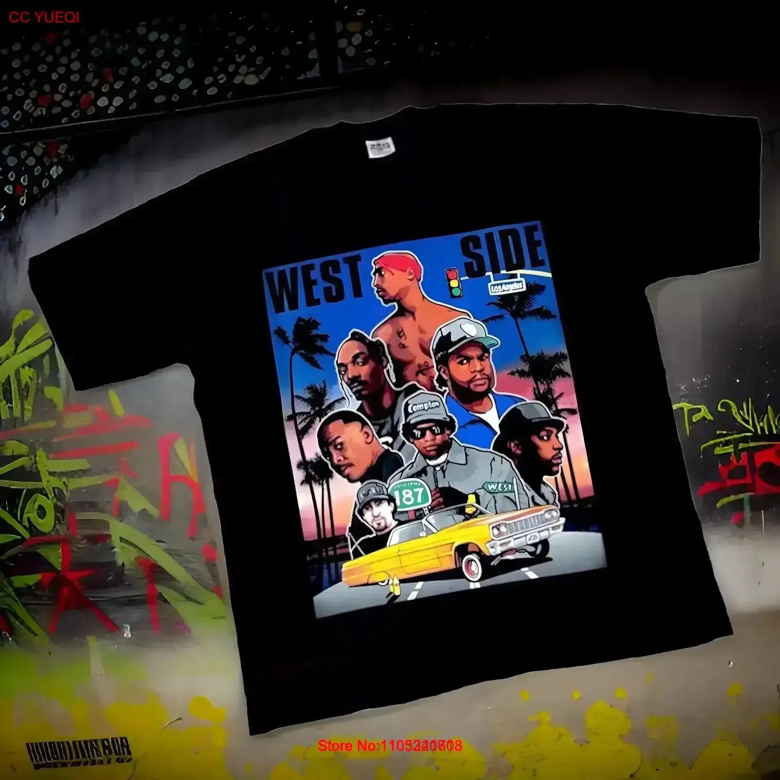 

SC BLACK WEST SIDE 187 HEAVY COTTON JUMBO PRINT TEES vintage Washed Casual Breathable Stylish Comfortable Slightly Soft fashion