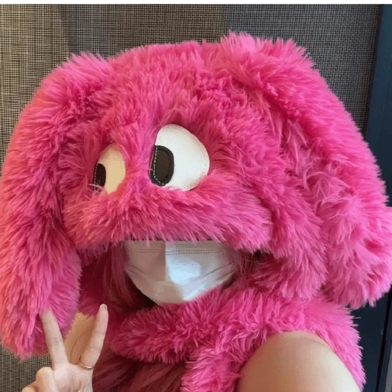 귀여운 큰 눈 강아지 귀 플러시 모자 두꺼운 따뜻한 레이스업 레이펑 스타일 여성용 가을 겨울 소녀 귀 보호 모자