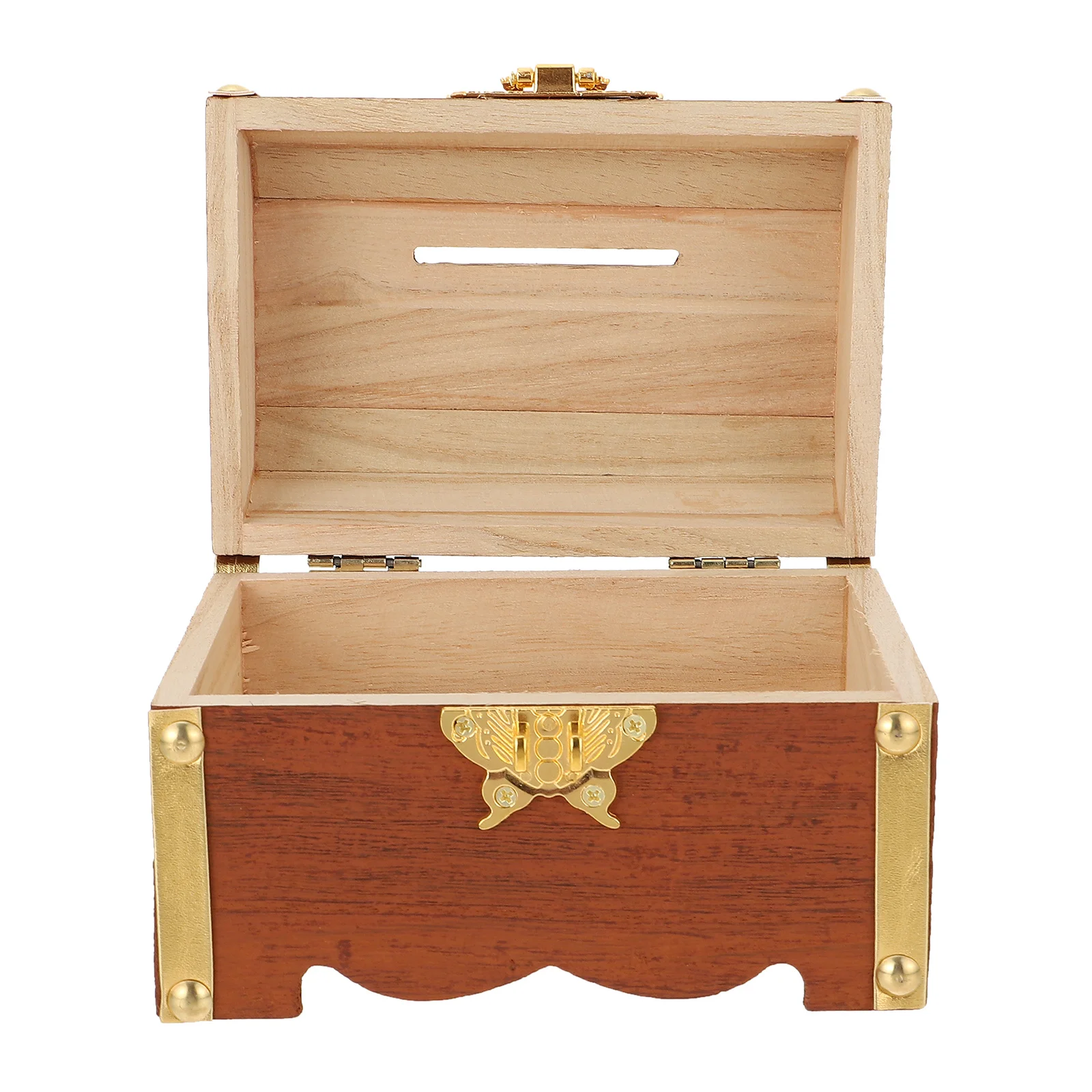 Retro Decor Wooden Piggy Bank Creative Treasure Coin Chest Money Case with Lock