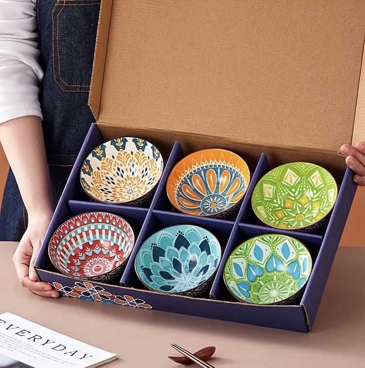 

High-end gift bowl set for home meals bowl dishes cross-border export ceramic bowl chopsticks set tableware gift flower bowl