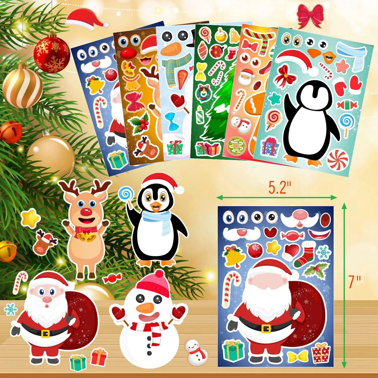 6/12 Vellen Cartoon Kerst Puzzel Stickers Kids DIY Pinguïn Elanden Kerstman Maken Een Gezicht Stickers Kinderen Educatief Speelgoed