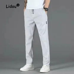 Fashion Ice Silk Men's Loose Breathable Straight Tube Casual Pants Spring Summer Thin Quick Drying Sports Male Trousers