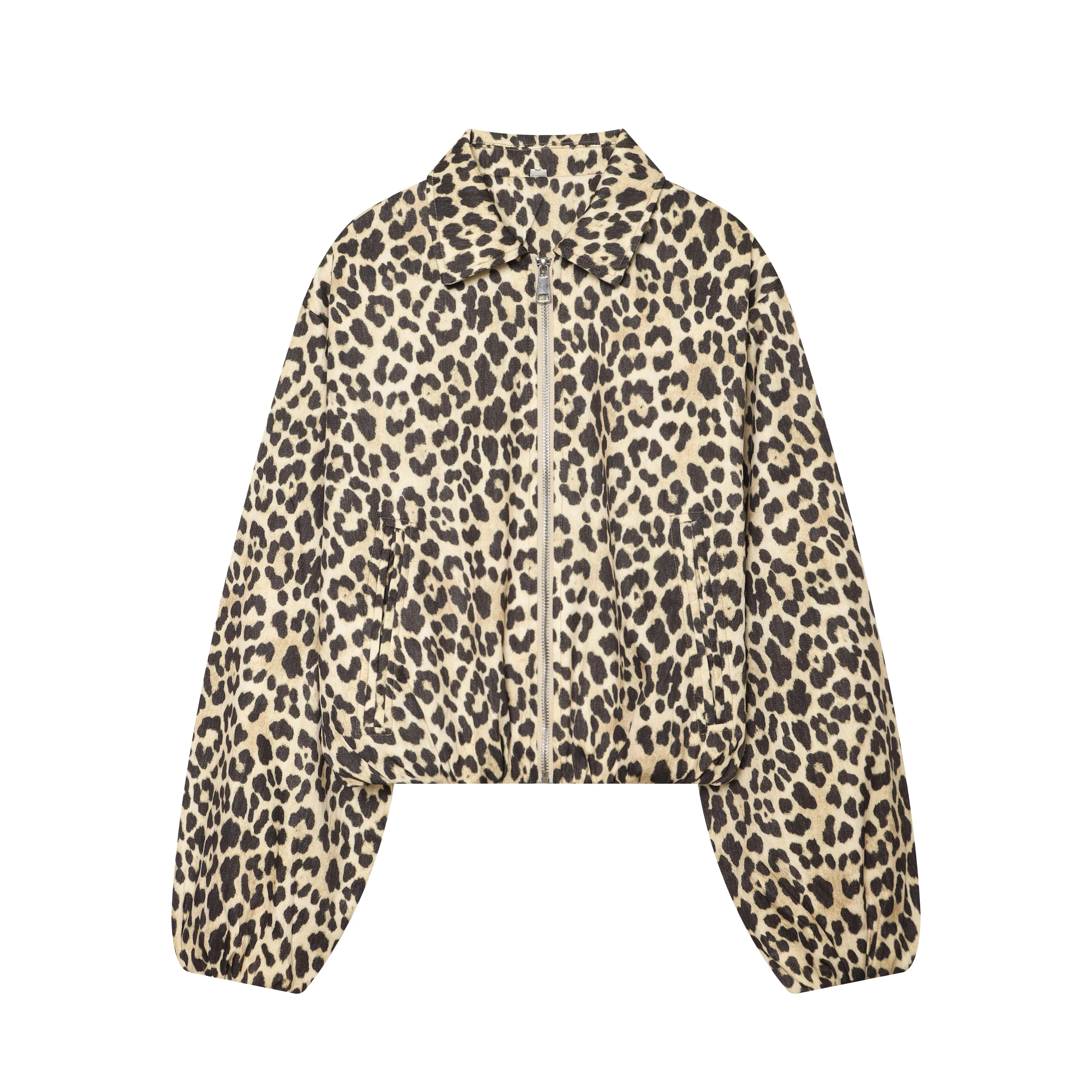 2026 Autumn Women's Vintage Retro Loose Oversized Zipper Short Jackets Lady High Street Leopard Print Cropped Coats Outerwear