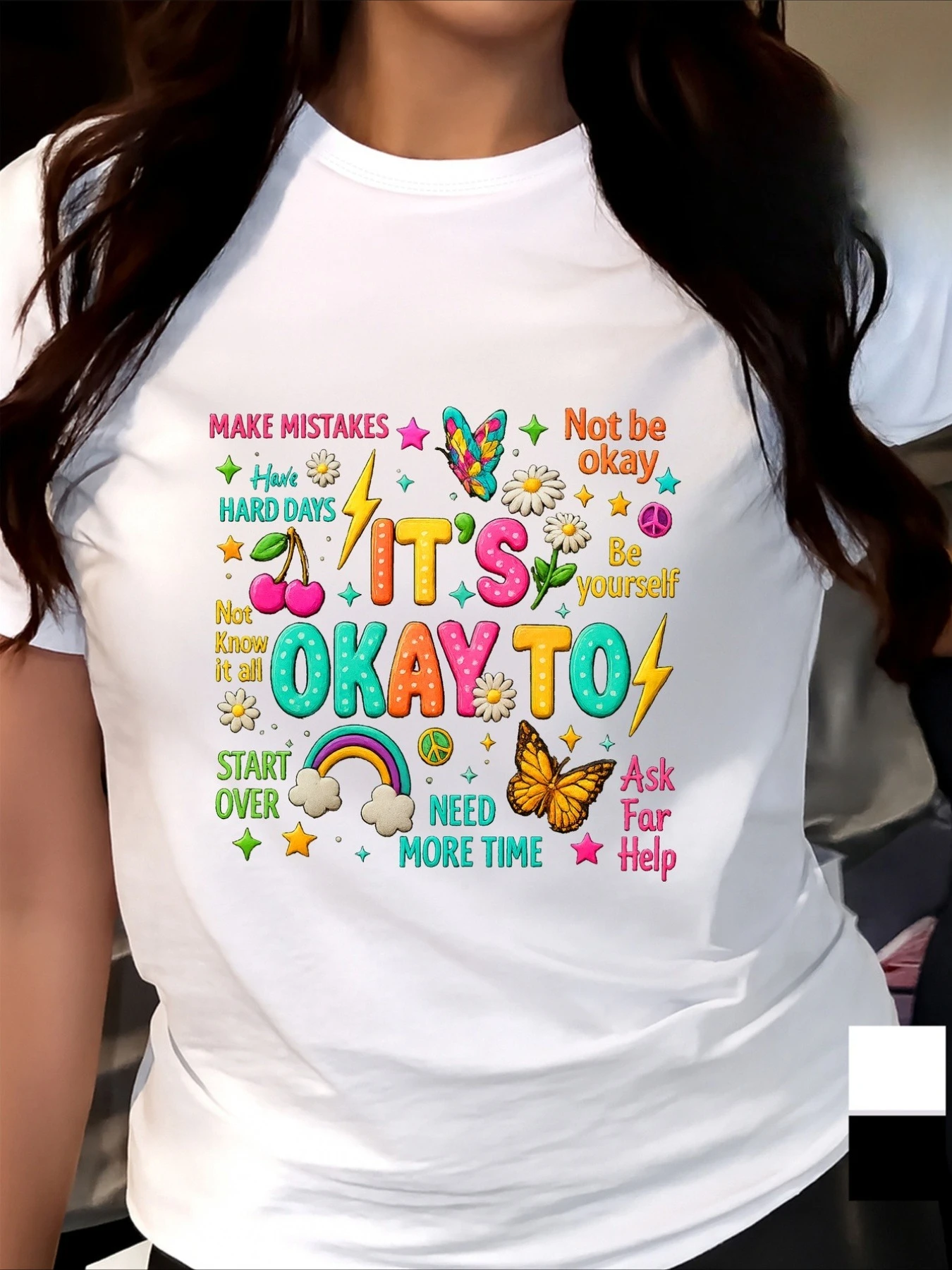 It's Okay T-Shirt Summer Women's Tracksuit O-Neck Short Sleeve Pullover Top Breathable Sportswear Harajuku Fashion Streetwear