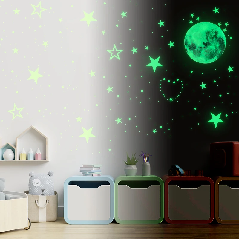 442pcs/set Luminous Moon Star Dot Wall Sticker Glow In The Dark Wall Decal Fluorescent DIY Stickers Home Kids Bedroom Decoration