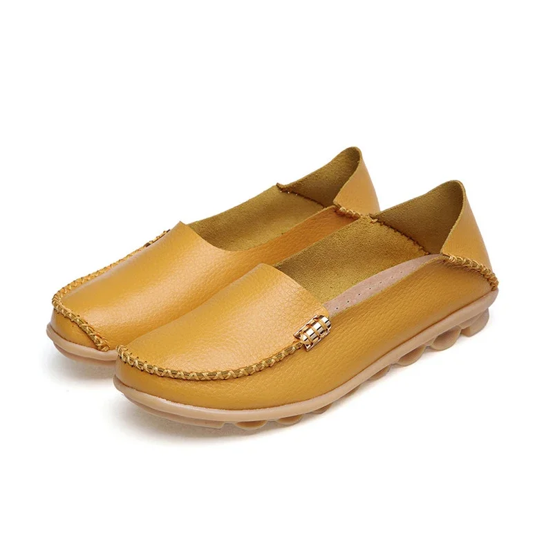YAERNI  Genuine Leather Women Casual Shoes Fashion Candy Colors Comfortable Slip-on Peas Massage Flat Shoes Plus Size