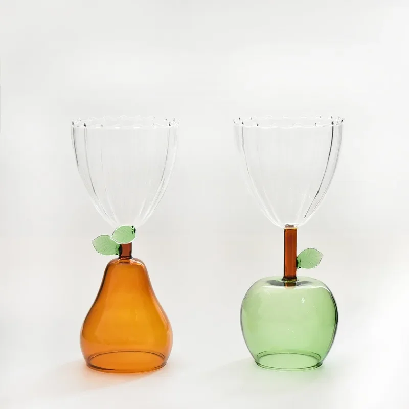 Creative Flower Fruit Series Glass Champagne Flute / Red Wine Glass, Artistic High-Foot Goblet for Cocktail Juice, Party Gift