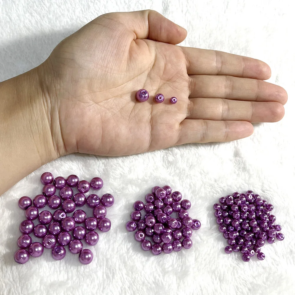 Perle d\'imitazione di vetro 4/6/8MM perle di colore lilla viola orecchini con bracciale fai da te collana girocollo creazione di gioielli per