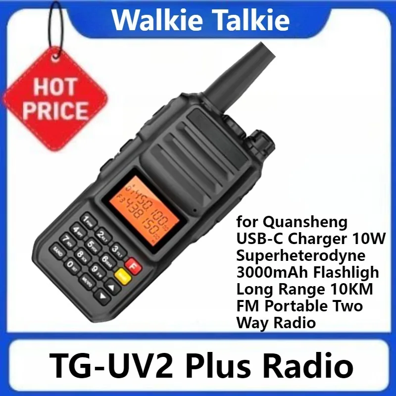 for Quansheng USB-C Charger 10W Superheterodyne 3000mAh Flashligh Long Range 10KM FM Portable Two Way Radio TG-UV2 Plus Radio