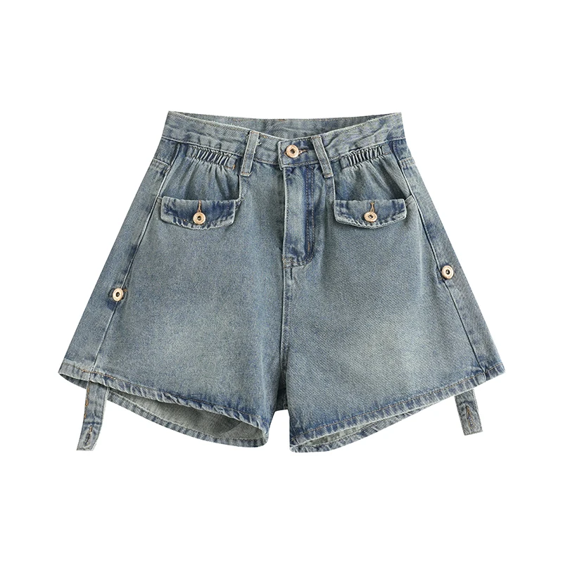 Women's Black/Blue Denim Shorts Y2K Pocket Korean Version Harajuku Streetwear 2000s Style Vintage Jeans Shorts Summer Clothing