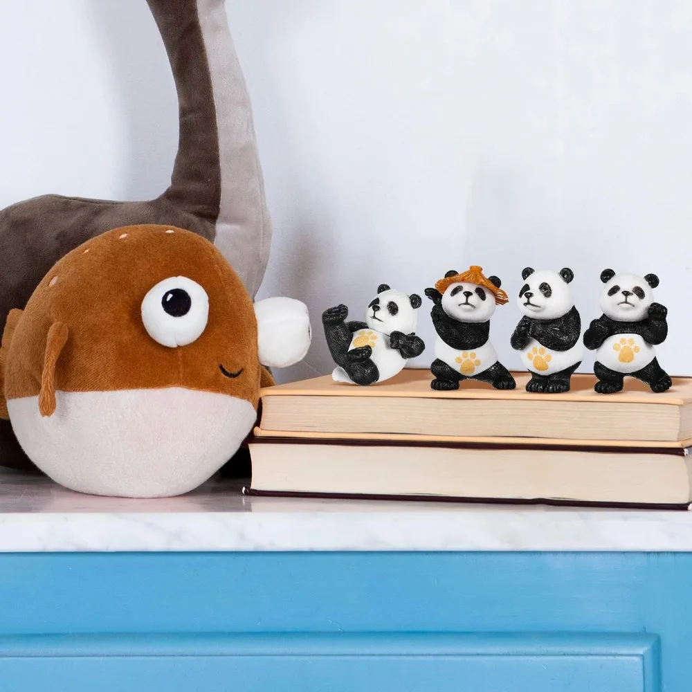Mini Panda Statue Cute Panda Doll Kung Fu PVC Panda Statue Fairy Garden Animal Flower Pot Bonsai Crafts Decoration