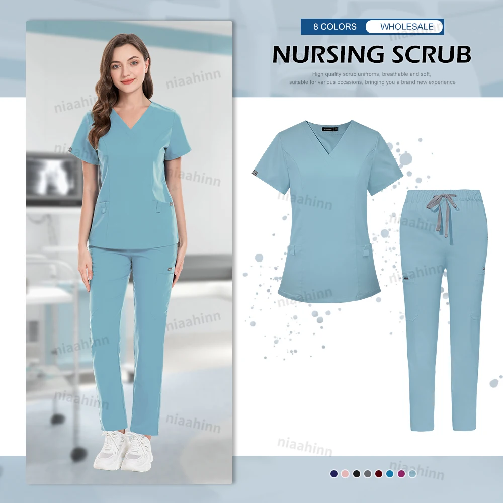 Großhandel Krankenhaus Scrubs Uniformen Set Krankenschwester Arzt Scrub Arbeitskleidung Apotheke Labor Veterinäruniform Slim Fit Medizinische Scrubs Frauen – Detail 12