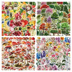 200Pcs Transparent PET Fruit & Green Tree & Flower & Mushroom Stickers For Scrapbook, Journaling, Laptop, Bumper, Skateboard