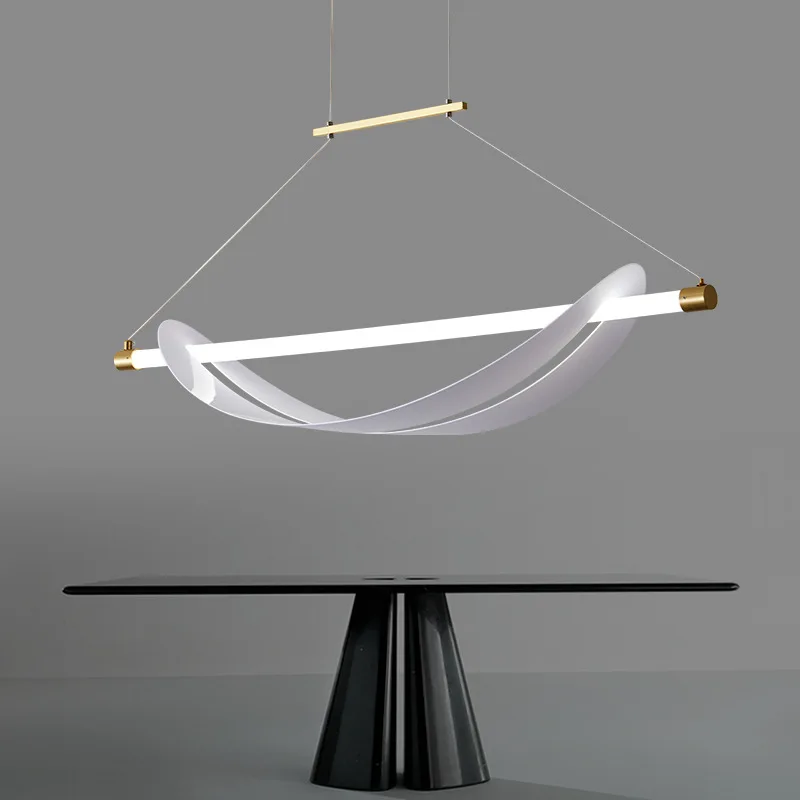 

Modern Minimalist Copper White Long Design Dining Pendant Lamp LED Dimming Lighting 80cm 100cm 120cm Hanging Fixture