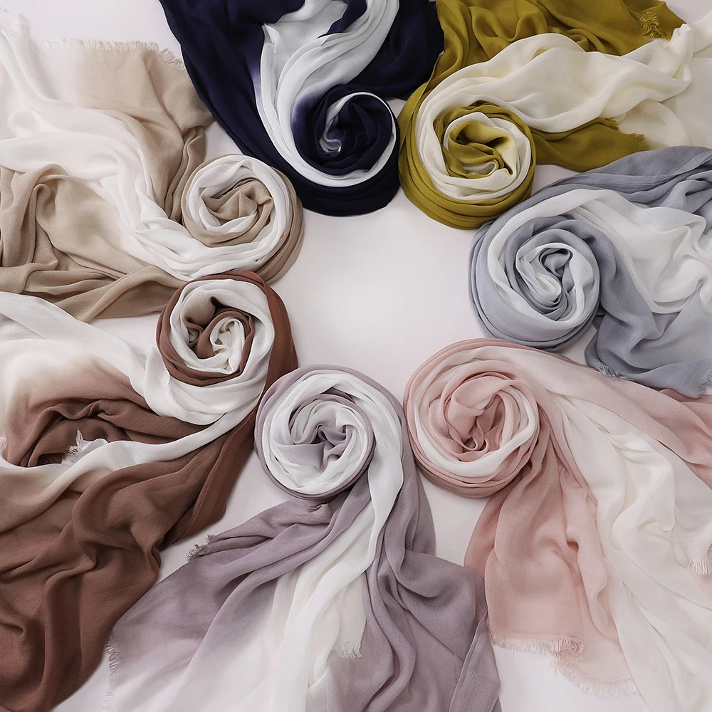 Muslimischer zweifarbiger Hijabs-Schal mit Farbverlauf, muslimischer Schal, Wickellieferant für islamische Frauen, Kopftuch, Schals – Detail 2