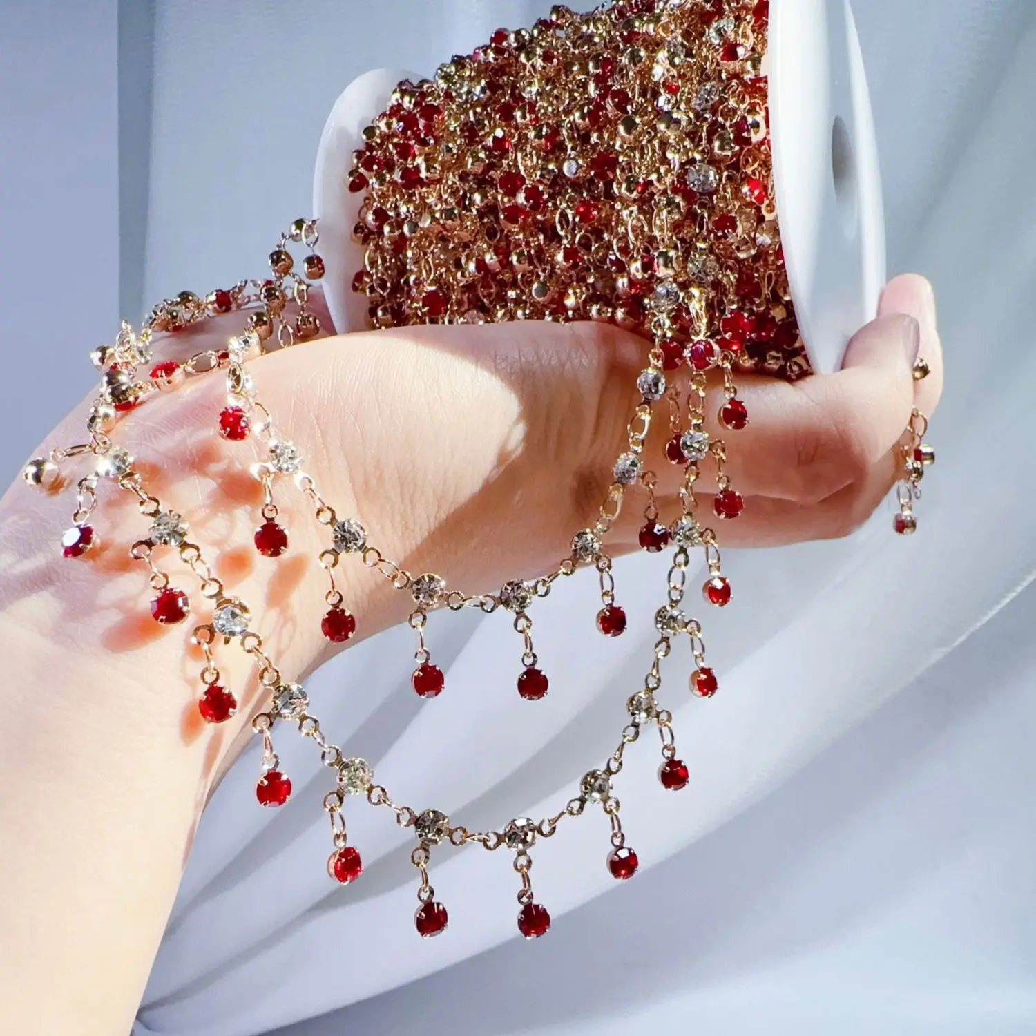 New Multi-color Rhinestone Chain Antiquity Style High Quality Copper Chain for Girl Bracelet Necklace for DIY Jewelry Accessory