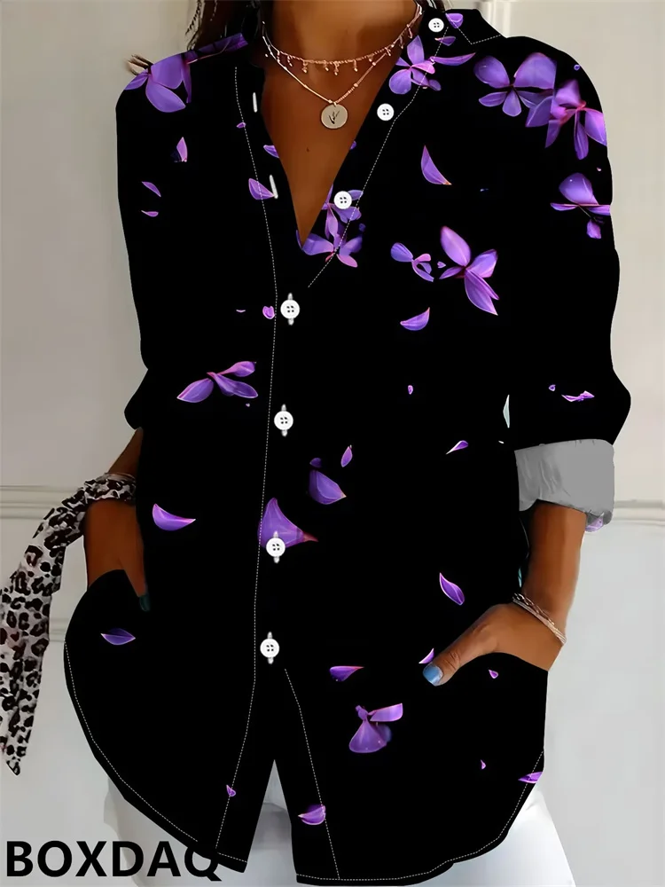2026 New Fashion 3D Printed Long Sleeve Casual Shirt Women's Lapel Single Breasted Urban Style Floral Pattern Blouse Autumn