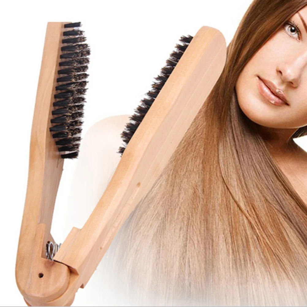 Cepillo alisador de pelo antiestático con mango de madera, peine alisador de cerdas para herramienta de peinado de aspecto Natural suave