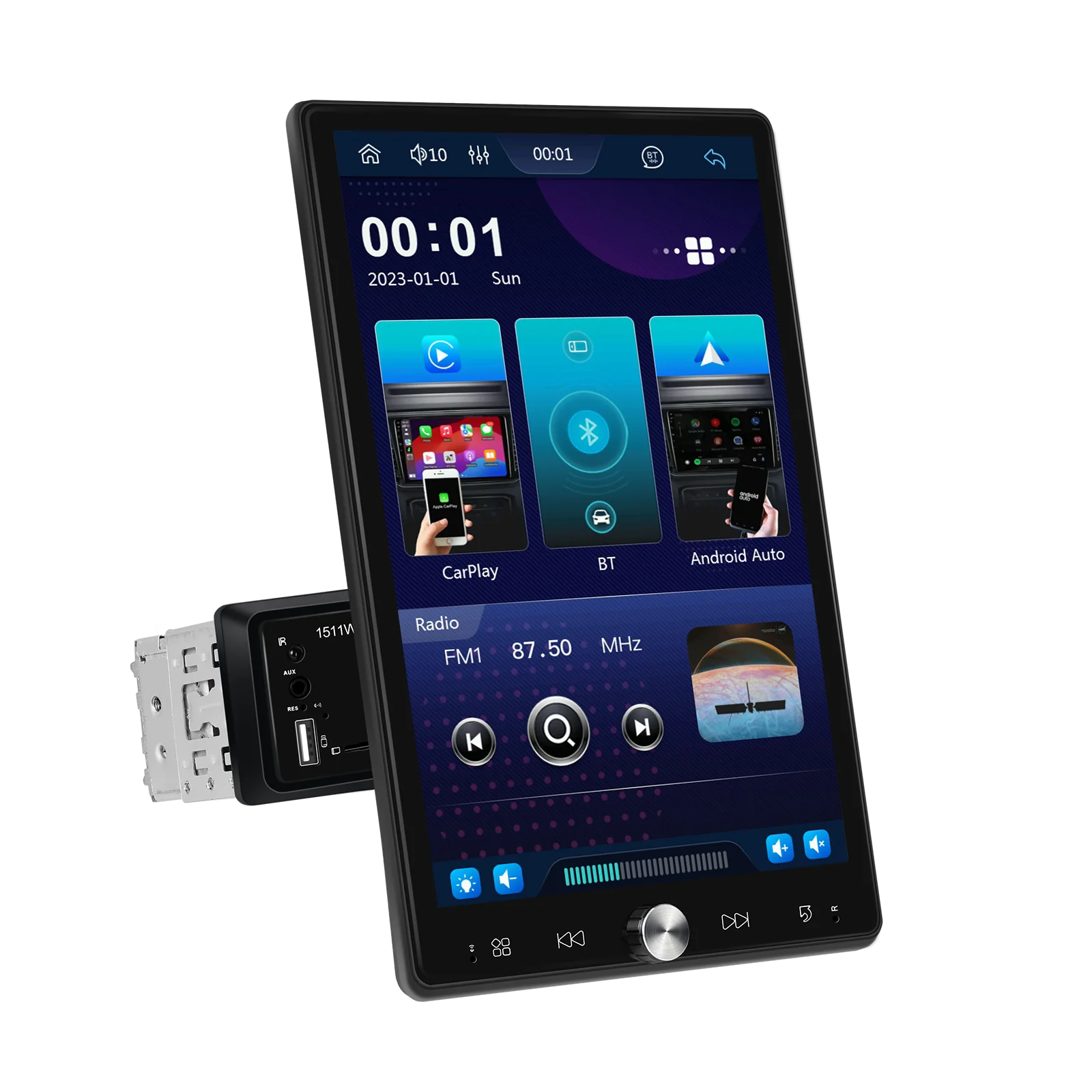 Podofo 10,4'' Vertikaler Bildschirm Multimedia Player Drahtlose Carplay Android Auto FM/RDS BT Mirror Link MP5 Auto Stereo