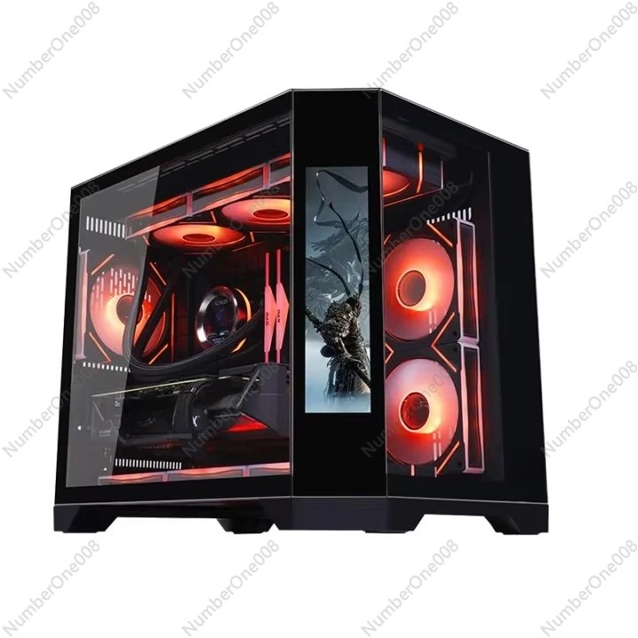 MATX Mid Tower PC Case with Built-in LCD Display, Supports 360 Water Cooling, Tempered Glass Side Panel, Smart Monitor