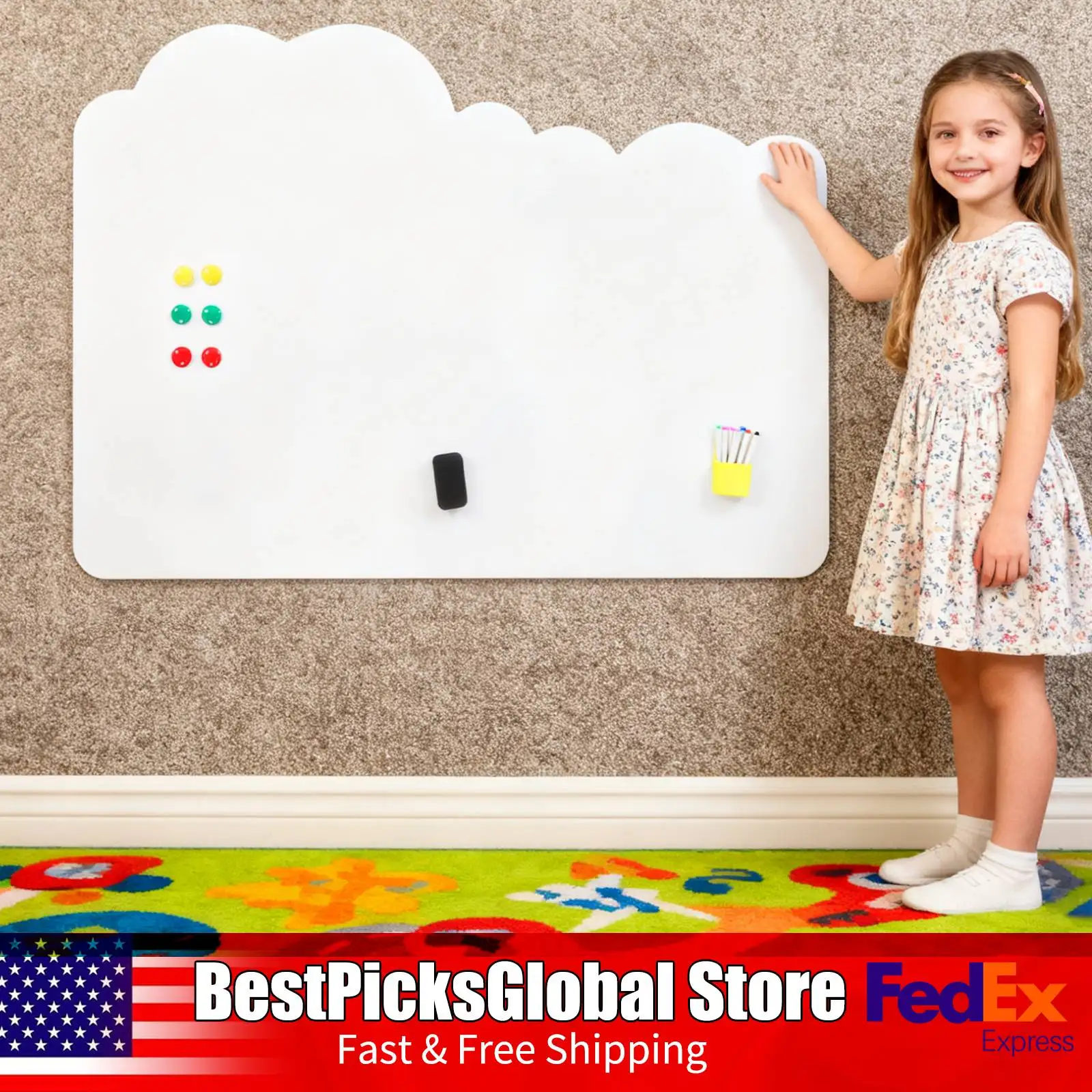 ملصق سبورة بيضاء مغناطيسي ذاتي اللصق على شكل سحابة للعرض، جرافيتي للأطفال 88 × 120 سم #1