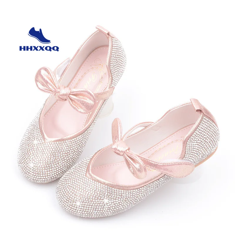 Cute Kids Girls Shoes Leather Shoes Princess Kids Shoes for Girls Casual Glitter Diamond Bow Children Loafers Shoes Girls