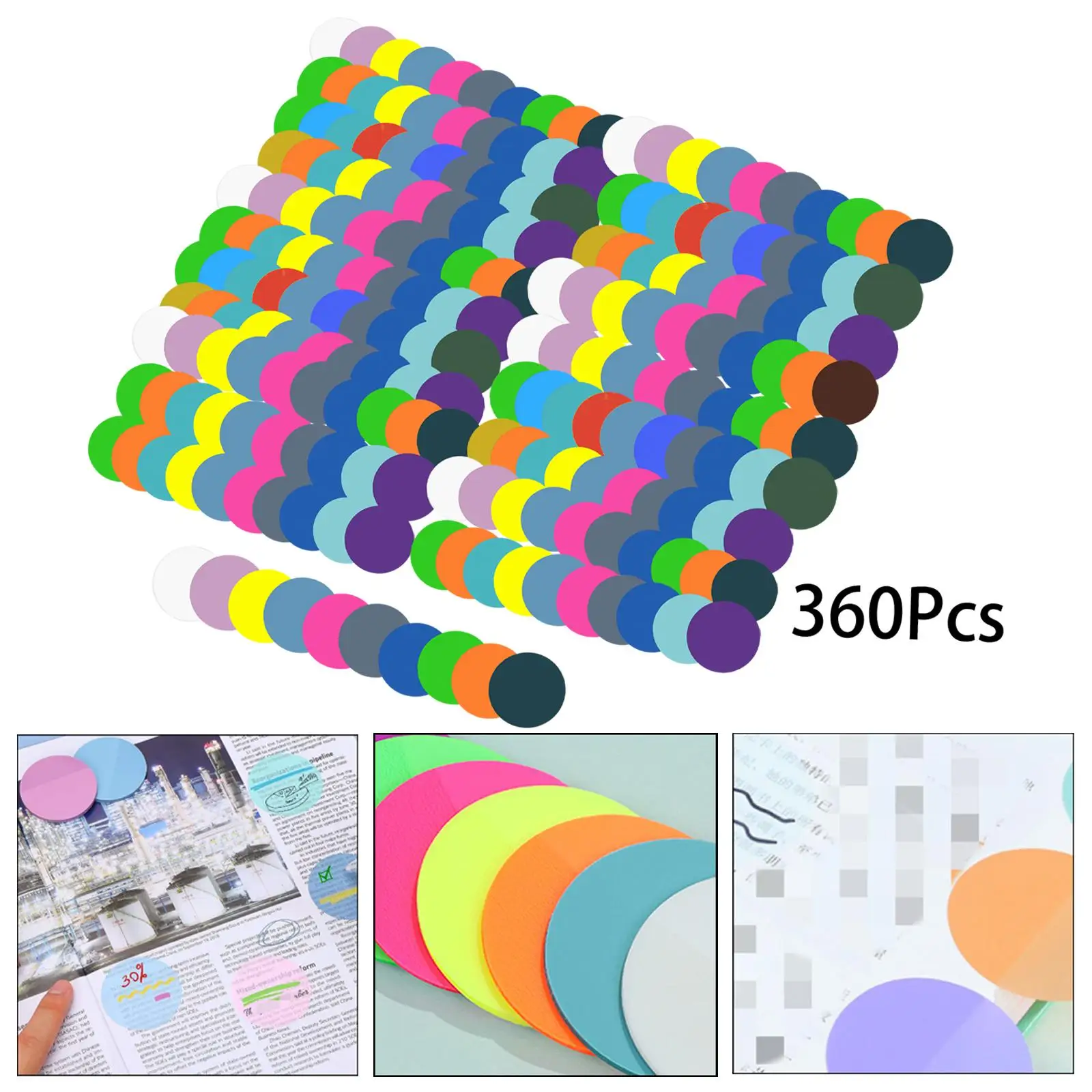 360x Index Sticker Round School Stationery Circular Note Sticky Notes Paper Memo Pad for Magazines files Diaries Folders Journal