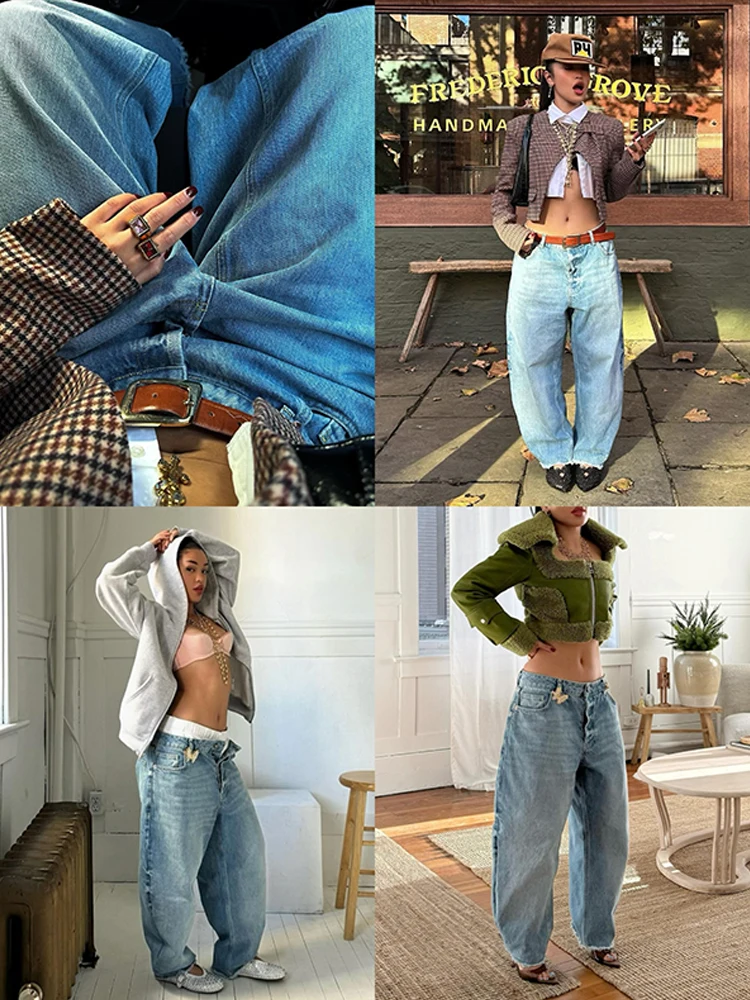 Vanessalab-Hose für alle Jahreszeiten, lockeres Display mit geradem Bein, langer Denim, blaue würzige Mädchenhose, Jeans