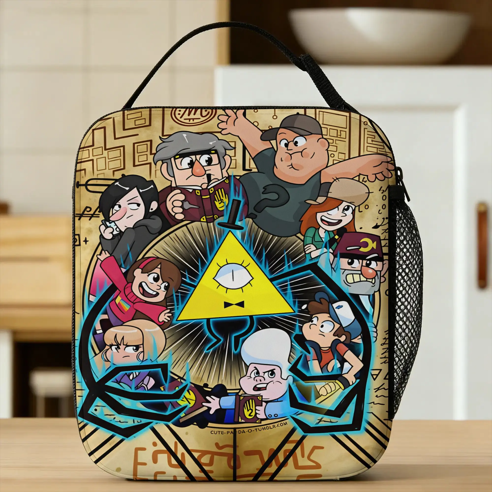 G-Gravity Falls Lunch Bag Bill Cipher Portable Lunch Box Unisex Office Print Cooler Bag Cute Waterproof Thermal Lunch Bags