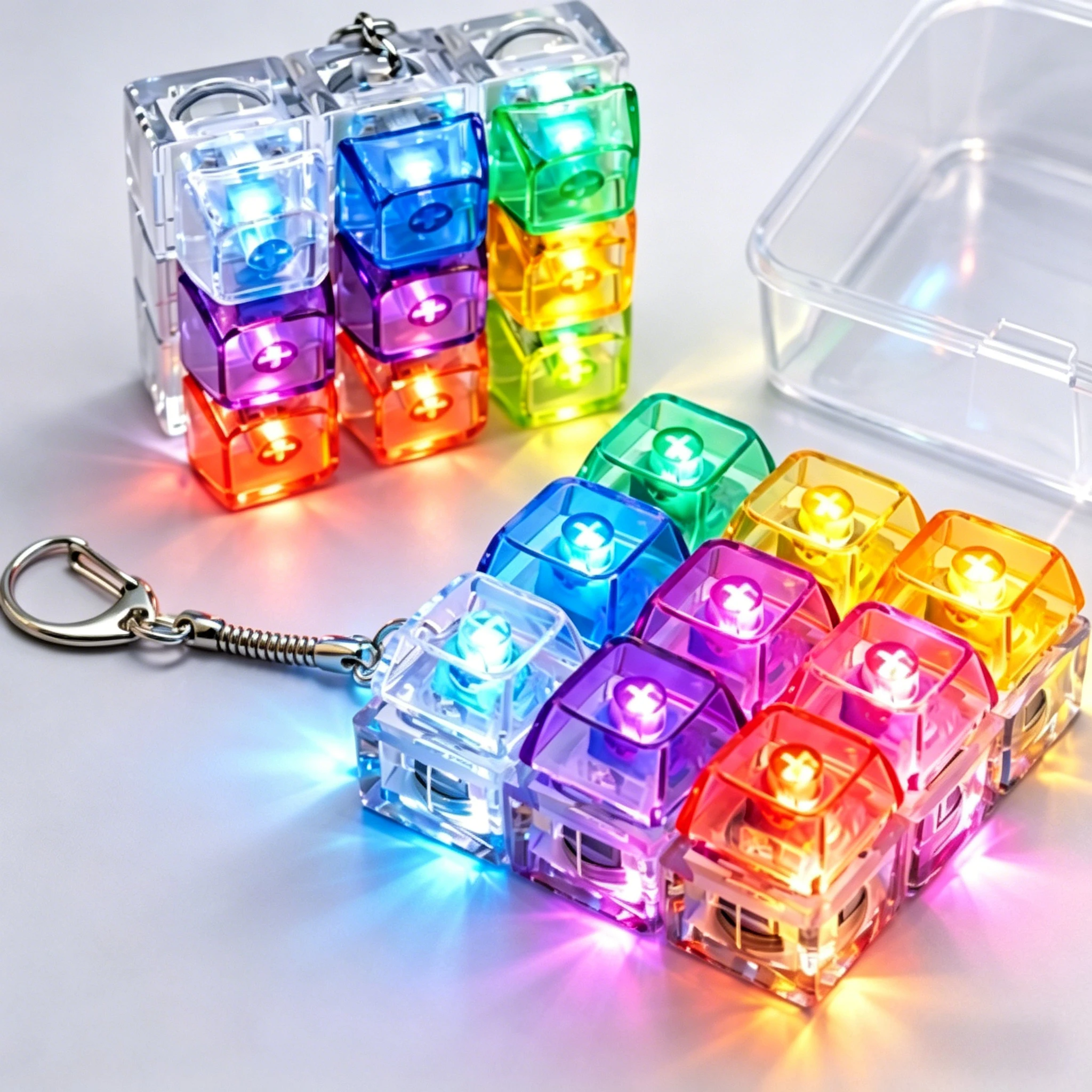 Chaveiro de Teclado Mecânico LED: Clicker de Eixo Mecânico, Brinquedo Fidget com Tecla Retroiluminada, Aliviador de Estresse EDC Estético para Escritório