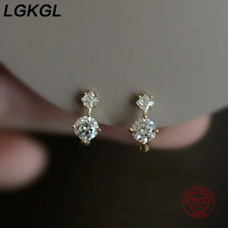 

LGKGL 100% 925 Silver Needle Zircon Earrings Simple Crystal Stud Earrings Women Fashion Wedding Party Jewelry Accessories Gifts