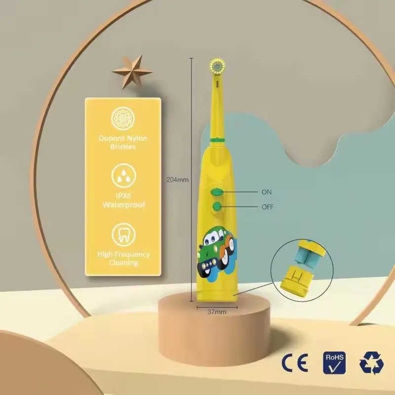어린이 소닉 전동 칫솔 배터리 작동 IPX5 방수 만화 디자인 치아 미백을위한 부드러운 강모 회전 브러시