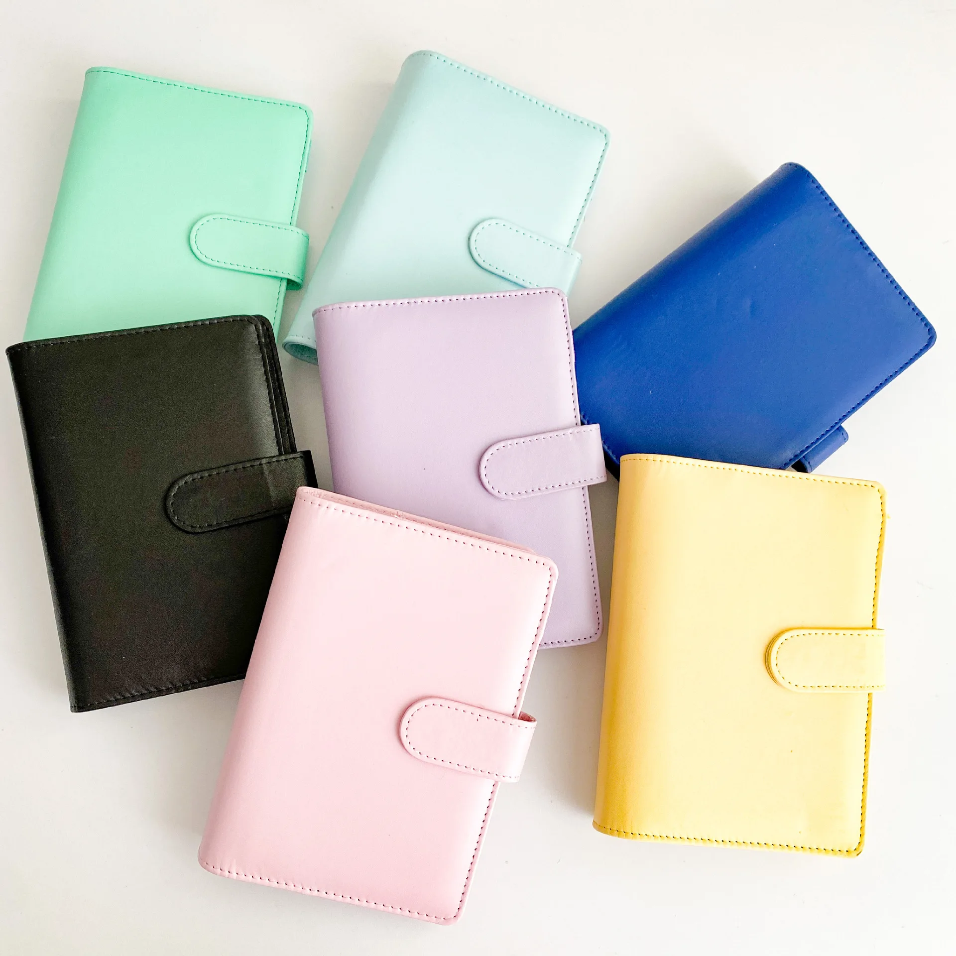 Carpeta de 6 anillas A5 A6 A7 Color macarrón, cuaderno con Clip de PU, cubierta de cuaderno de hojas sueltas de cuero, cuadernos, diario, papelería