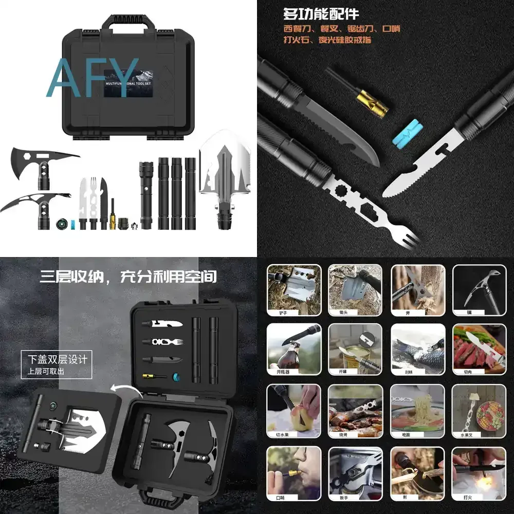 Multifunctional Outdoor Tool Set for Camping Hiking Gardening Portable Carrying Case with Entrenching Tool Axe Shovel for