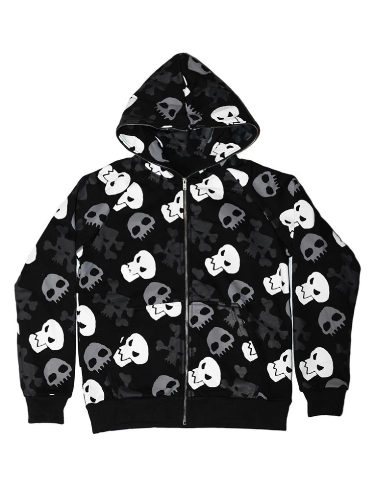 winter vintage Hooded streetwear Harajuku Goth Skull print casual pullover loose punk women\'s sweatshirt y2k clothes Hoodies emo