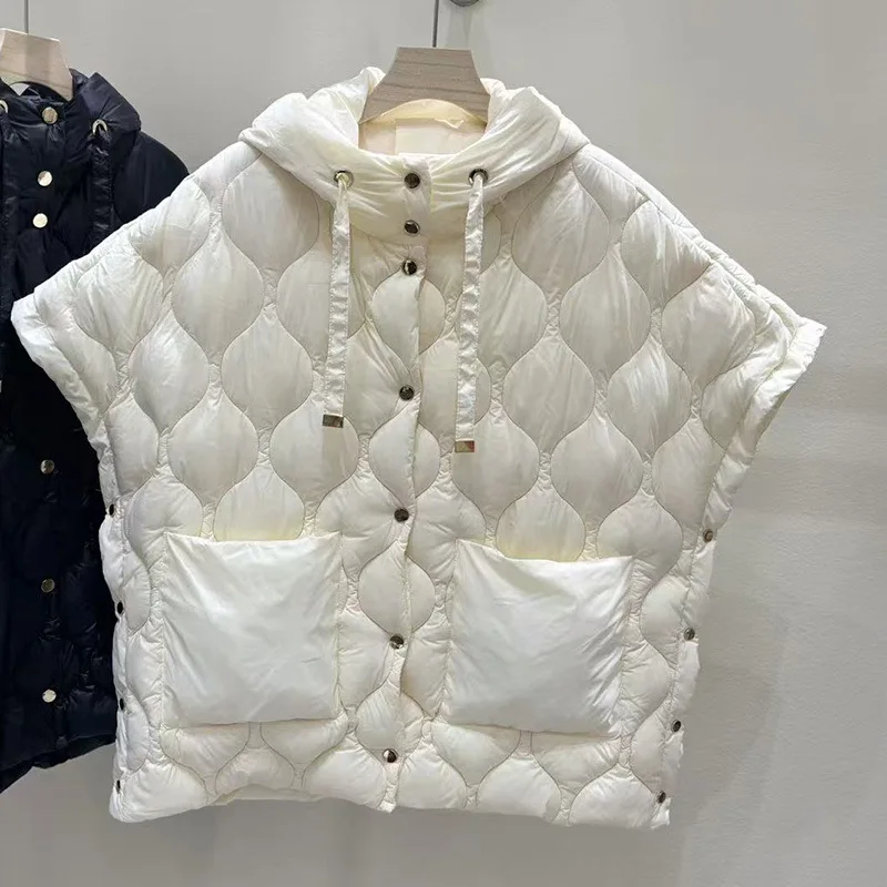 2025 New Winter Women's 90% White Duck Down Vest Irregular Sleeveless Puffer Jacket With Hood Female Warm Waistcoat