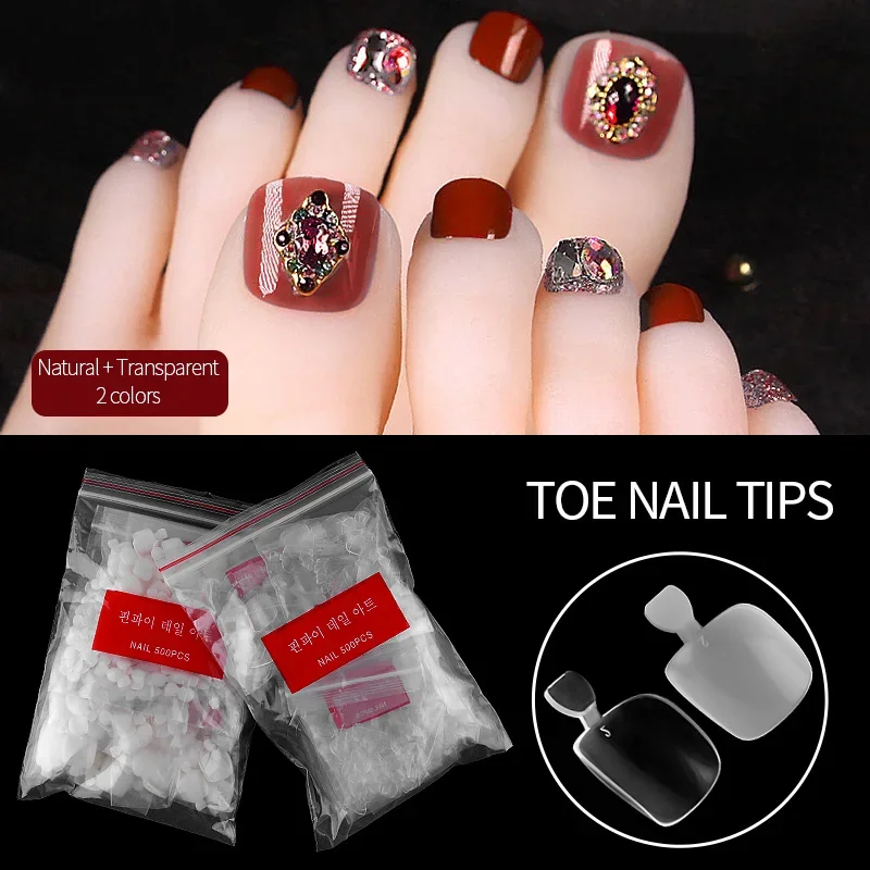 

500pcs/lot Clear Natural Fake Toe Nail Tips Full Cover False Toenails Extension Foot Tips Pedicure Resin Toenail Artificia Tips