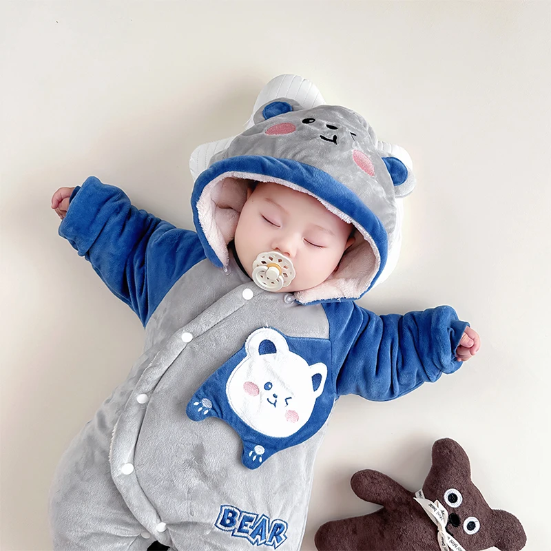 Winter Thicken Cute Baby 0-3 Years Jumpsuit Boy Girl Bodysuit Animals Bear Newborn Soft Warm Baby Romper Onesie Festival For Kid