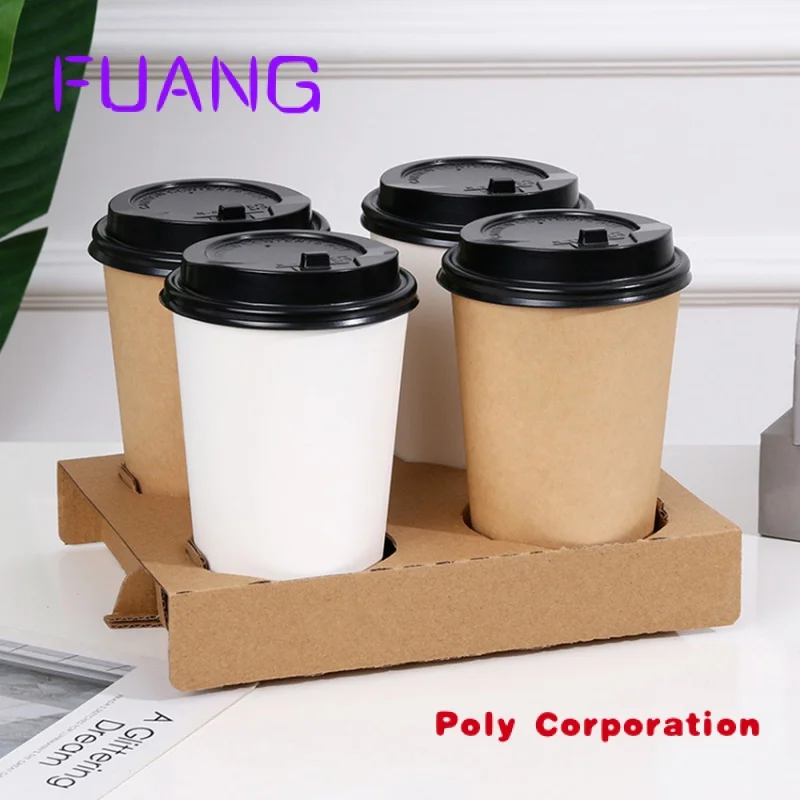 Custom  Eco Custom Logo White Kraft Coffee Paper Cup Takeaway Hot Design Coffee Paper Cup Wholesale Supplier With Trey and Lids