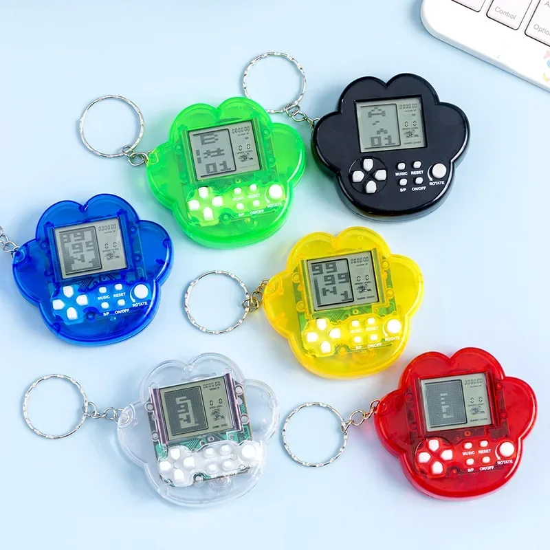 Cute Flower Mini Brick Game Keychain Nostalgic Handheld Tetris Electronic Game Machine Backpack Charm Toy For Christmas