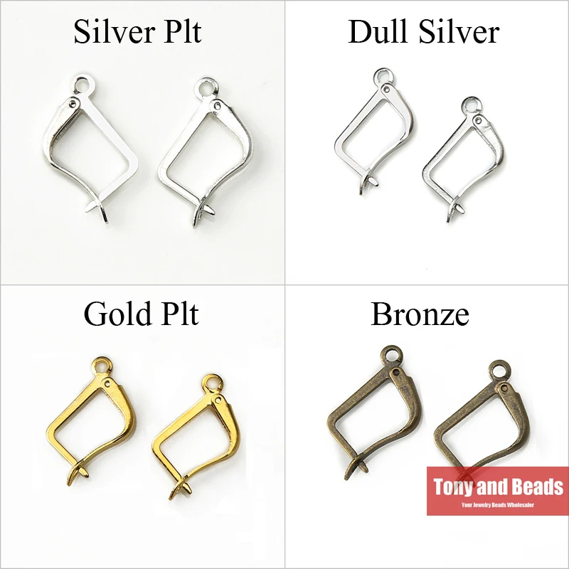 (30Pcs=1Lot ! ) Earring Hooks Square Lever Back Splitring Earring Gold Color Silver Color Bronze Plated Jewelry Making EW5