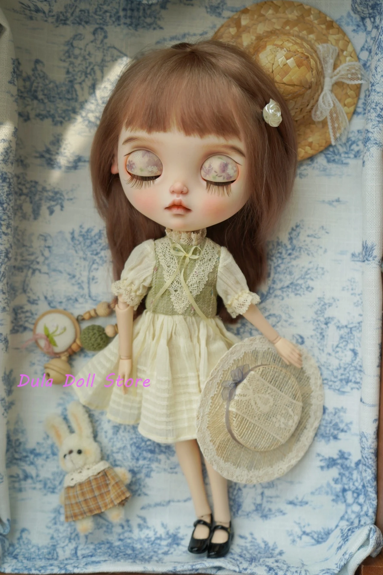 Dula Doll Clothes Dress Farrét patchwork linen hat dress ob24 ob22 Azone Licca ICY JerryB 1/6 Bjd Doll Accessories