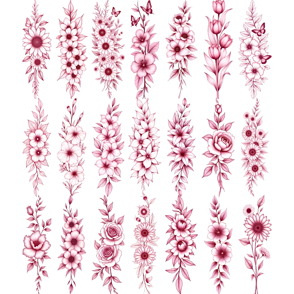 

12 шт., временные татуировки, бабочки, красная линия, цветочные узоры, временные татуировки, наклейки для плеч, бедер, спины