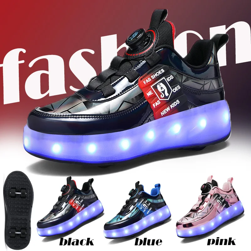 Fashionable Children's Roller Skate Shoes Detachable Led light Button Roller Skating Shoes For boys and grils