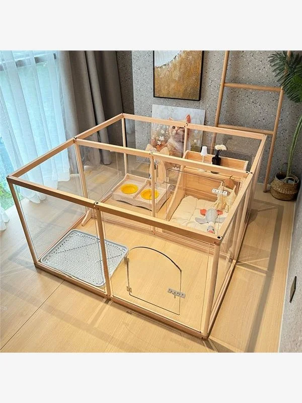 

Indoor Pet Cage Dog Fence Transparent Wooden Frame Detachable Small Size Free Combination Isolation elter for Medium s