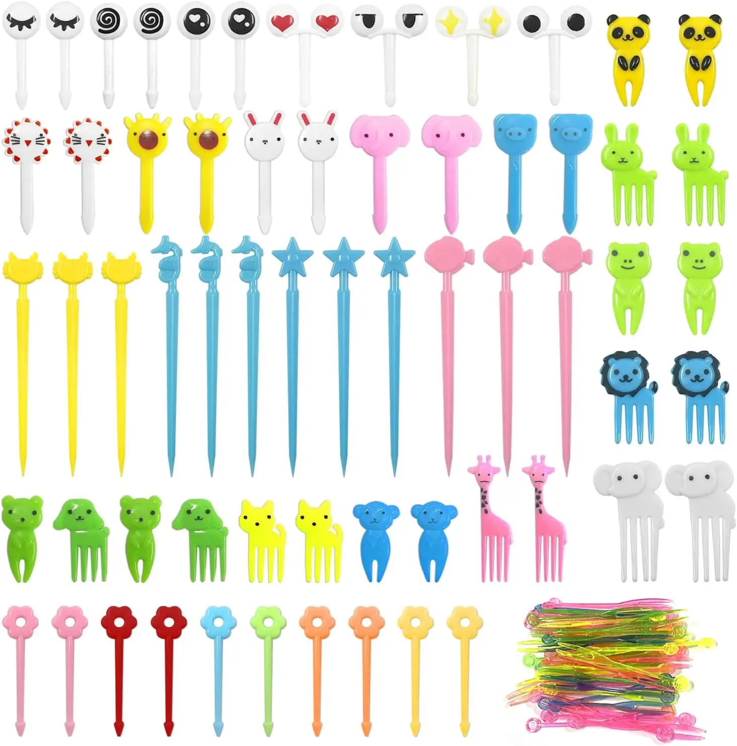Mini Fruit Fork Set and Vegetable Cutters for Kids Children Plastic Animal Food Picks for Bento Lunch Box Decorating Accessories