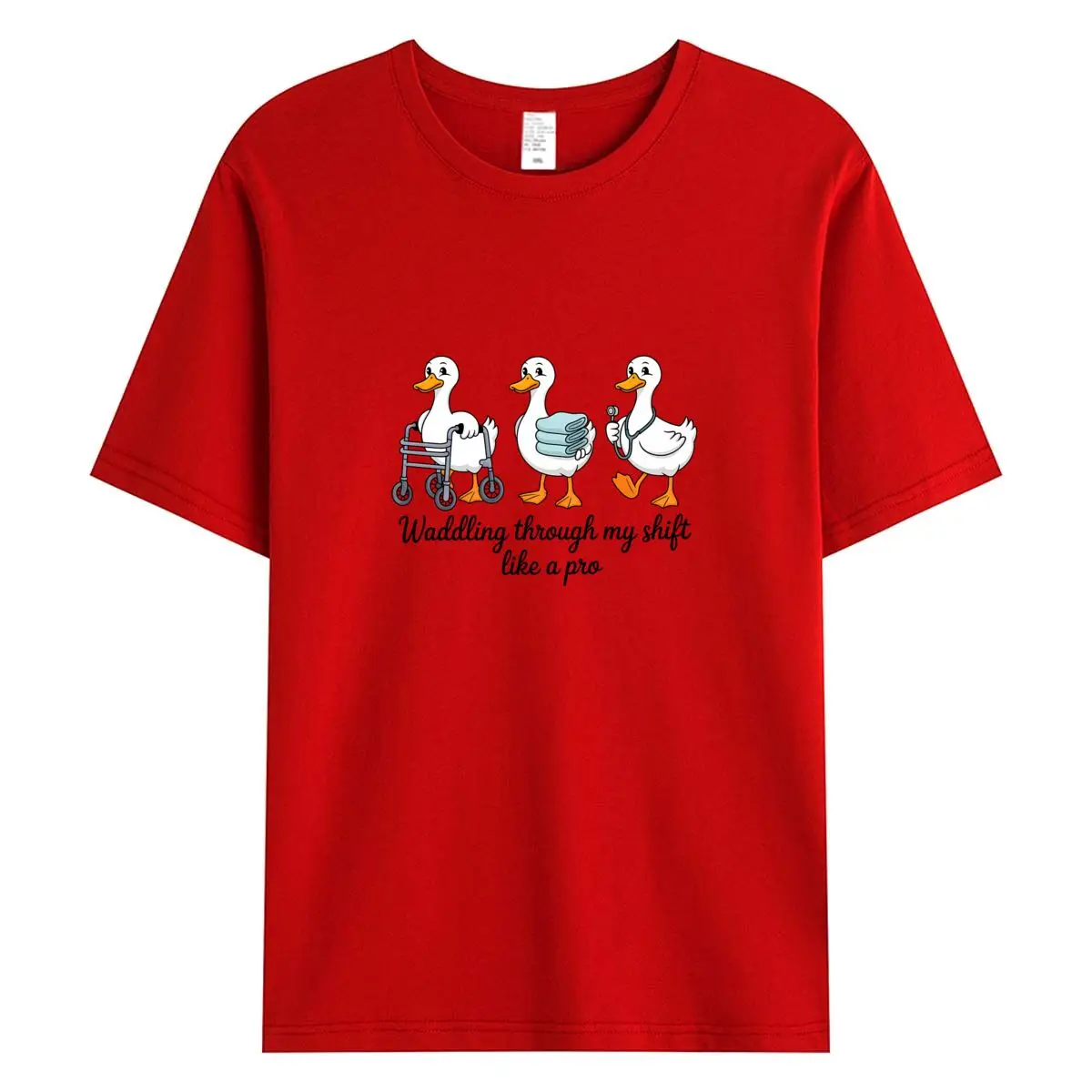 เสื้อยืดผู้หญิงผ้าฝ้าย 100% ลายกราฟิกพยาบาลห่านตลก เสื้อยืดโอเวอร์ไซส์แขนสั้นสำหรับฤดูร้อน เสื้อยืดผู้หญิง เสื้อผ้า